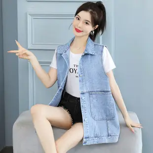 韓版牛仔馬甲女 時尚無袖背心外套 寬鬆休閒上衣