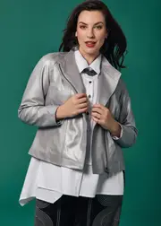 [TS] Taking Shape Leather Panel Jacket Size 16 in Silver - Plus Size Women's Clothing Silver