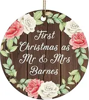 [Designsify] Christmas Tree Decoration, First Christmas As Mr & Mrs Barnes, Circle Ornament A, Gifts for Birthday Anniversary Valentines Mom Mothers Fathers Day Party, to Men Women Him Her Friend