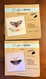 Crafter's Square Embroidery Kit & Felt Kit Bumble Bee & Butterfly NEW Lot of 2