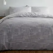 Portfolio Old Town Bedding Set Double Duvet Cover Buildings Grey 2-in-1 Design