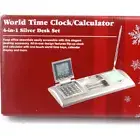 World Time Clock Calculator 4-in-1 Silver Desk Set GIFT