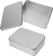 NUOBESTY 2pcs Empty Rectangle Tin Box Containers, Silver Metal Storage Tin Boxes with Lid Home Organizer Holders Mini Portable Boxes for Small Items Decorations Treasures