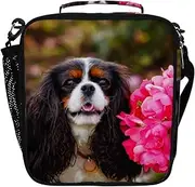 Insulated Thermal Lunch Bag, Cavalier King Charles Puppy Flower Lunch Box for Women Adults Portable Cooler Tote with Shoulder Strap for Office Picnic