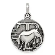 Sterling Silver Polished Antique Finish Taurus Horoscope Zodiac Pendant