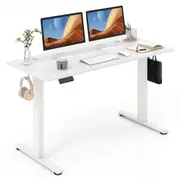 Giantex 1.4M Electric Standing Desk Motorised Sit Stand Desk Adjustable Height Stand Up Desk w/Hooks White