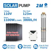 3" DC Well Solar Water Pump Submersible Bore 110V 1100W 123m 3800L/H Irrigation