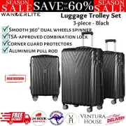 Wanderlite 3pc Luggage Trolley Travel TSA Hard Case Suitcase Sets Bag Black New
