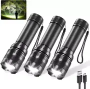 3Pack Rechargeable Flashlights, Tactical Flashlights High Lumens, Super Bright F