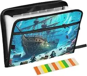 Undersea Pirate Ship Diver Accordian Folder 13 Pocket Expanding Folder with Front Pencil Pouch File Organizers