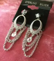 Vintage Oroton O Sterling Silver Chain and Quartz Earrings Ear Rings New NOS