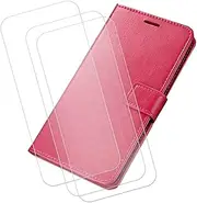[Generic] Cover for Sony Xperia 1 V + 3 HD Film Protector, Screen Protector Tempered Glass - Phone case with[Cash and Card Slots] Wallet Shell for Sony Xperia 1 V (6,5") - Rose-1