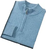 [Hamthuit] Zipper Sweater for Men Mock Neck Knitted Sweater Casual Office Soft Warm Solid Pullover Half High Collar Pullover