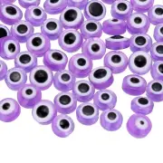 Evil Eye Beads, 100 Pcs 8mm Flat Round Evil Eye Charm, Light Purple