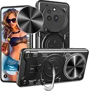 Ephoou for Nothing Phone (3a) Pro 2025 Armor Case with Magnetic Ring Kickstand, Rugged Military Grade Shockproof Case with Slide Camera Lens Cover for Nothing Phone 3a Pro JS-Black