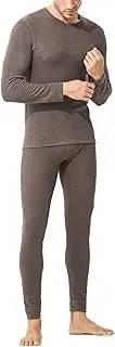 [Generic] Mens Thickening Thermal Underwear Set Winter Mulberry Silk Wool with Fleece Lined Mens Base Layer Thermals Top Bottom Set
