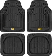 Caterpillar ToughRide Heavy-Duty 4 Piece Rubber Floor Mats for Car Truck Van SUV, Black - Premium Trim to Fit Car Floor Mats, All Weather Deep Dish Automotive Floor Mats, Total Dirt Protection