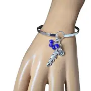 Vera Bradley Women's Trendy Bangle Bracelet Silver Plated Blue Leaf Charm NWT