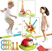 3 in 1 Musical Jump, Ring Toss Game, Stomp & Launch Rocket Launcher for Kids Toys for Girls Boys 3-5, Sports & Outdoors Toys for Ages 5-7 with Remote Control Outside Toys for Kids Ages 4-8