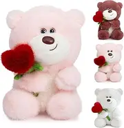 Bocguy Teddy Bear Plush, 28 cm Teddy Bear with Heart Rose, Stuffed Toy Plush Toy Cuddly Toy Gifts for Girlfriend Children Birthday, Valentine's Day