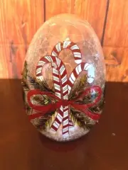 Cheerfull LED Light Up Holiday Decor Candy Cane & Pinecone Crackle Glass Egg
