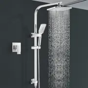 ACA 8" Square Rain Shower Head 3-MODE Handheld Gooseneck Rail Set Mixer Tap