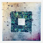 K. VALENTINE Minimalist Natural Silvered Wood Panel w/ Abalone Shell Inlay