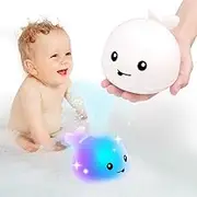 KaeKid Whale Automatic Water Spray Bath Toy With LED Light Up Floating Feature for Baby, Toddler Bathroom Shower, Tub Games, Swimming Pool Party - Birthday Gift (White)
