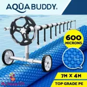 Aquabuddy Pool Cover 600 Micron Solar Heat Blanket LDPE 7x4m w/ 5.55m Roller