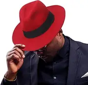 [Ruphedy] Wool Fedora Hats for Men Women Wide Brim Felt Panama Hat