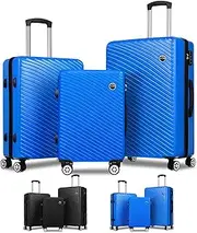 [ALFORDSON] 3PCs Hardside Luggage Set with ABS & PC Hardshell and TSA Lock, 20" 24" and 28" Suitcases Set with 360 Degree Wheel Spinner Timothy Series, Carry-on & Checked Baggages 3-Piece Pack, Blue