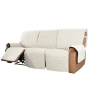 Recliner Sofa Cover with Pocket, Slipcovers Reversible Washable Elastic Adjustable Strap for home(3 Seater,White）