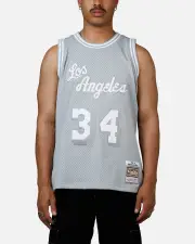 [MITCHELL & NESS] Mitchell & Ness Los Angeles Lakers Shaquille O'neal 1996-1997 Swingman Jersey Grey - Size 2XL 2XL Grey
