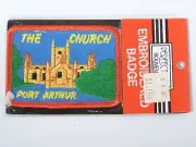 VINTAGE PORT ARTHUR THE CHURCH EMBROIDERED SOUVENIR PATCH WOVEN CLOTH SEW BADGE