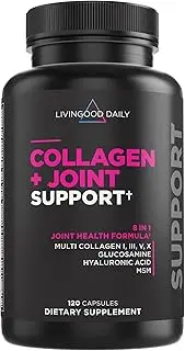 Livingood Daily Collagen Peptides + Joint Support, 120 Capsules - Multi Collagen Pills (Type I, III, V, X) with Hyaluronic Acid, Glucosamine, Boswellia Serrata & MSM - Collagen Supplements for Joints