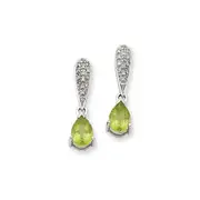 14k White Gold Peridot u0026 Real Diamond Dangle Post Earrings