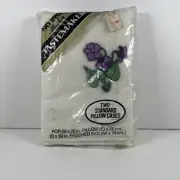 2 VTG Tastemaker Standard No Iron Muslin Pillow Cases White & Flowers NOS NIP