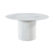 HomeStar Sonata Sintered Stone Marble Look Round Kitchen Dining Table 120cm Wooden Legs White