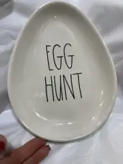 Easter RAE DUNN Artisan Egg Shape "Egg Hunt” White With Large Black Letters NEW
