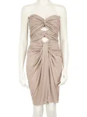 Taupe Draped Strapless Dress