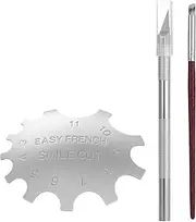 3 Pcs Nail French Tip Tool Kit Includes Silver French Tip Cutter Tool, Smile Line Manicure Edge Trimmer, Nail Art Brush and Frenchs Tips Cutting Knife with Spare Blades