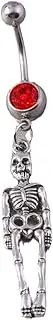 [Niaspi] Gothic Skull Belly Button Bars Ring for Women Unisex Silver Plated Ruby Red CZ Bezel Vintage Trendy Skeleton Dangling Belly Navel Rings Barbell Bars Minimalist Hypoallergenic Accessories Jewelry,