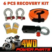 4WD Recovery Kit Snatch Strap Hitch Receiver Bow Shackles Gloves 6 PCS Winch 4x4