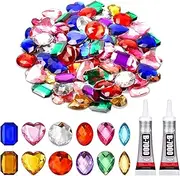 120PCS Craft Gems Jewels, 1" Larger Sequins with 2 Pack B7000 Jewelry Glue, Colorfull Acrylic Flatback Rhinestones for Pirate, Clothing Decoration, Themed Party Accessories, Children Activities