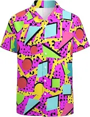 Artsadd 80s 90s Hawaiian Shirt for Men Big and Tall Button Down Short Sleeve Shirt Aloha Beach Shirts Funny Party Outfits