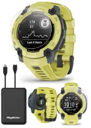 Garmin Instinct E 45mm (Electric Lime) Rugged Outdoor GPS Smartwatch Bundle -...