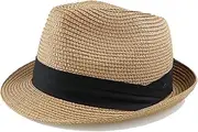 [HilyBony] Kids Fedora Straw Sun Beach Fedora Hat Floppy Short Brim for Boys Girls