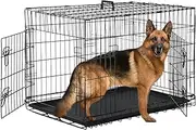36,42,48 Inch Large Dog Crate Dog Kennel Pet Crate Folding Metal Pet Cage Double Door Leak-Proof Plastic Removable Tray and Handle Wire Large Animals Cage Pet Kennel for Indoor,Outdoor(Black,48")