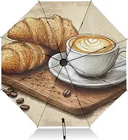 [PDZRMY] Coffee Snack Retro UV Protection Travel Umbrella Compact for Rain and Sun - Auto Open and Close UPF 50+ Windproof Portable 46” Sun Umbrella for Women and Men
