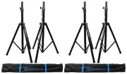 (2) Pairs Rockville Tripod DJ PA Speaker Stands + Carrying Cases Black RVSS2